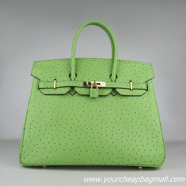 Hermes Birkin 35cm Ostrich Veins Handbag Green 6089 Gold Hardware