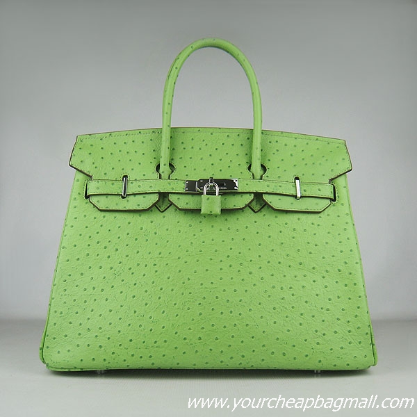 Hermes Birkin 35cm Ostrich Veins Handbag Green 6089 Silver Hardware