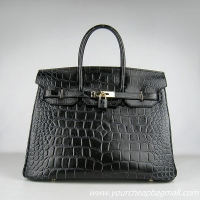 Hermes Birkin 35cm Max Crocodile Veins Leather Bag Dark Black 6089 Gold Hardware