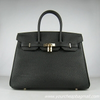 Hermes Birkin 35cm Tendon Veins Leather Bag Black Gold Hardware