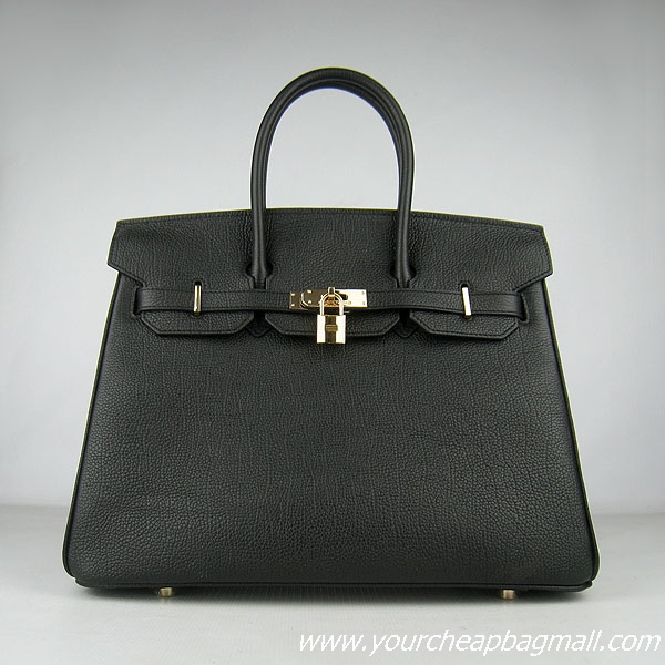 Hermes Birkin 35cm Tendon Veins Leather Bag Black Gold Hardware