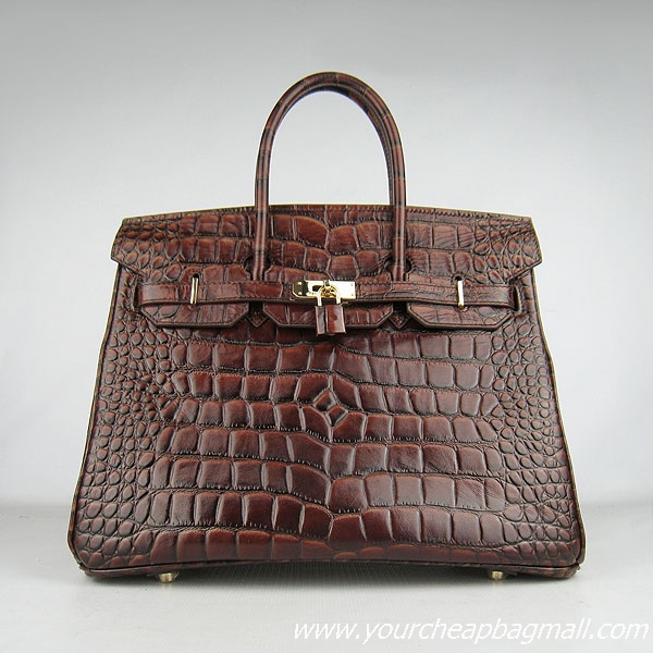 Hermes Birkin 35cm Max Crocodile Veins Leather Bag Dark Coffee 6089 Gold Hardware