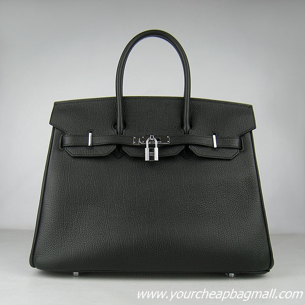 Hermes Birkin 35cm Tendon Veins Leather Bag Black Silver Hardware