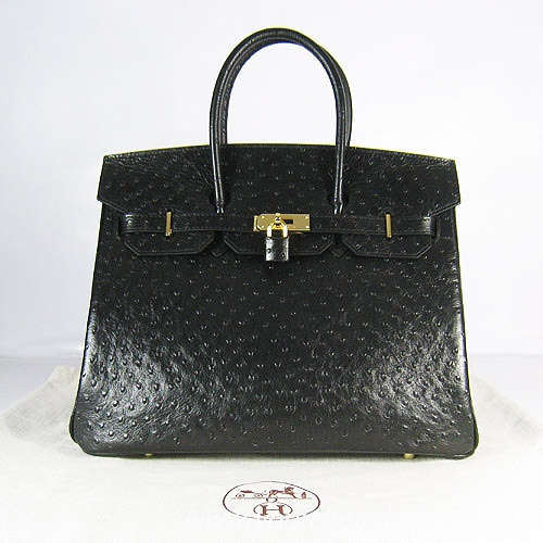 Hermes Birkin 35cm Ostrich Veins Handbag Black 6089 Gold Hardware