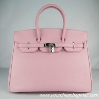 Hermes 35cm Embossed Veins Leather Bag Pink 6089 Silver Hardware