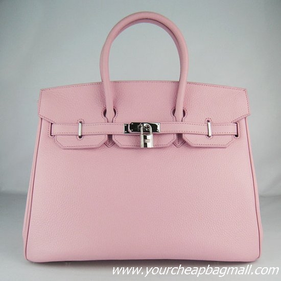 Hermes 35cm Embossed Veins Leather Bag Pink 6089 Silver Hardware