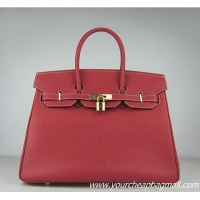 Hermes Birkin 35cm Tendon Veins Leather Bag Red Gold Hardware