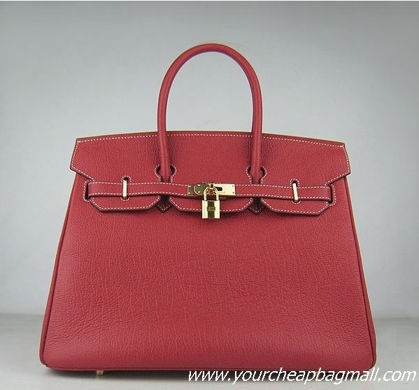 Hermes Birkin 35cm Tendon Veins Leather Bag Red Gold Hardware