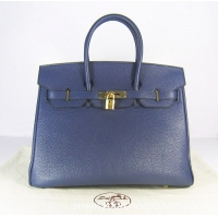 Hermes Birkin 35cm Embossed Veins Leather Bag Dark Blue 6089 Silver Hardware