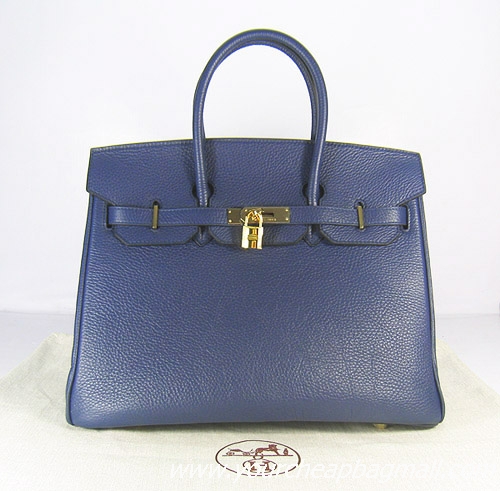 Hermes Birkin 35cm Embossed Veins Leather Bag Dark Blue 6089 Silver Hardware