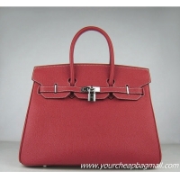 Hermes Birkin 35cm Tendon Veins Leather Bag Red Silver Hardware