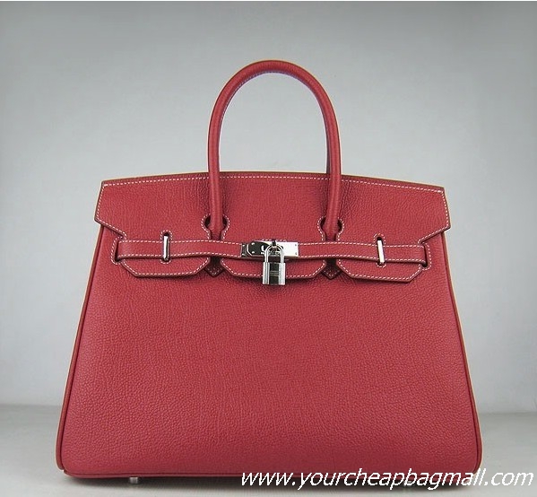 Hermes Birkin 35cm Tendon Veins Leather Bag Red Silver Hardware