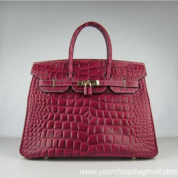 Hermes Birkin 35cm Crocodile Veins Leather Bag Wine Gold Hardware