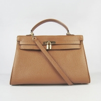 Hermes Kelly 35cm Togo Leather Bag Light Coffee 6308 Gold Hardware