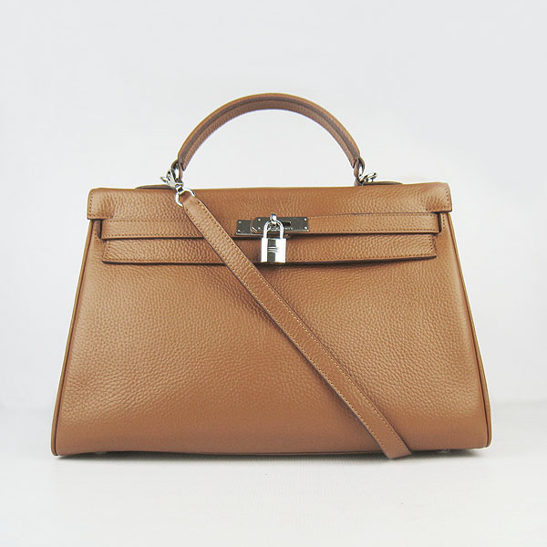 Hermes Kelly 35cm Togo Leather Bag Light Coffee 6308 Silver Hardware