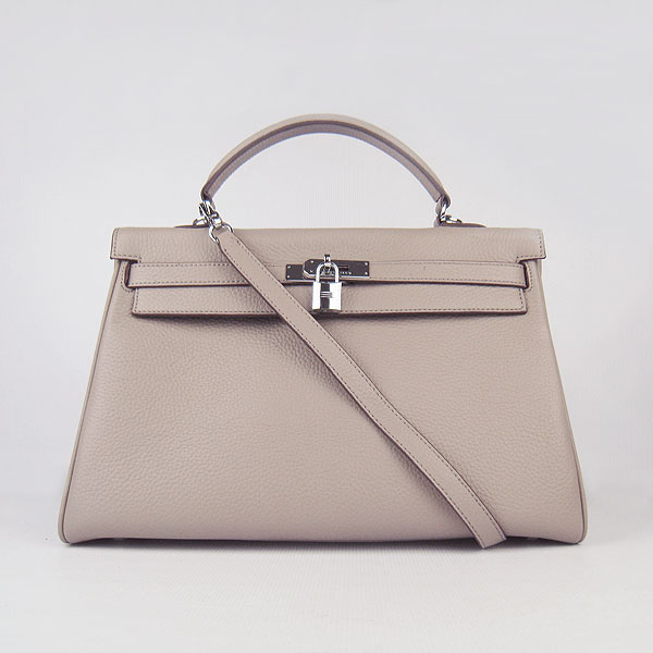 Hermes Kelly 35cm Togo Leather Bag Grey 6308 Silver Hardware