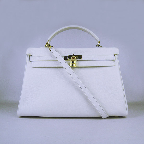 Hermes Kelly 35cm Togo Leather Bag White 6308 Gold Hardware