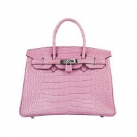 Hermes Birkin 30cm Crocodile Veins Bag Pink Silver Hardware 6088