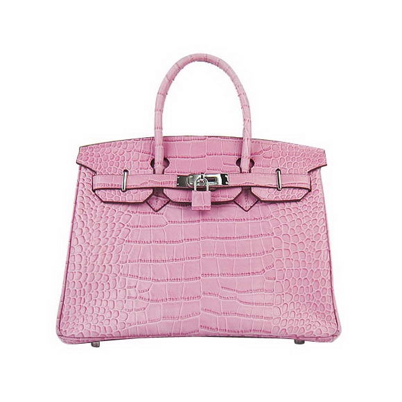 Hermes Birkin 30cm Crocodile Veins Bag Pink Silver Hardware 6088