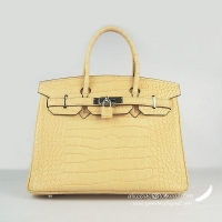 Hermes Birkin 30cm Crocodile Veins Bag Yellow Silver Hardware 6088