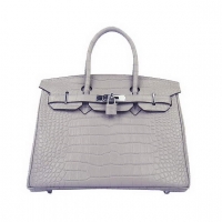 Hermes Birkin 30cm Crocodile Veins Bag Grey Silver Hardware 6088