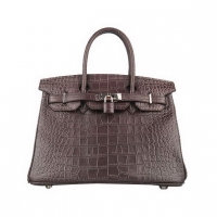 Hermes Birkin 30cm Crocodile Veins Bag Dark Coffee 6088 Gold