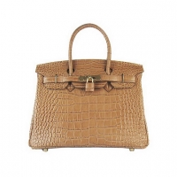 Hermes Birkin 30cm Crocodile Veins Bag Light Coffee 6088 Gold