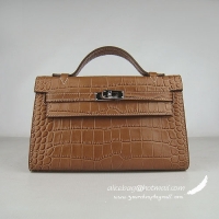 Hermes Kelly 22cm light coffee crocodile stripe bags