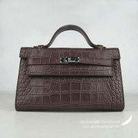 Hermes Kelly 22cm coffee crocodile stripe bags