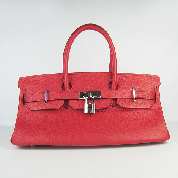 Hermes Birkin 42cm Togo Leather Bag 6109 Red silver padlock