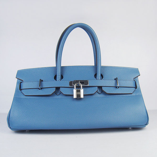 Hermes Birkin 42cm Togo Leather Bag 6109 Blue silver padlock