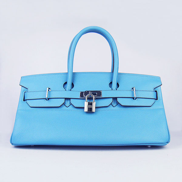 Hermes Birkin 42cm Togo Leather Bag 6109 Light Blue silver padlock