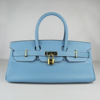 Hermes Birkin 42cm Togo Leather Bag 6109 Light Blue gold padlock