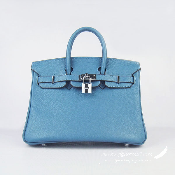 Hermes Birkin 25cm Togo Leather Bag 6068 Blue Silver Palladium hardware