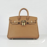 Hermes Birkin 25cm Embossed Leather Handbag 6068 Light Coffee Gold Palladium hardware