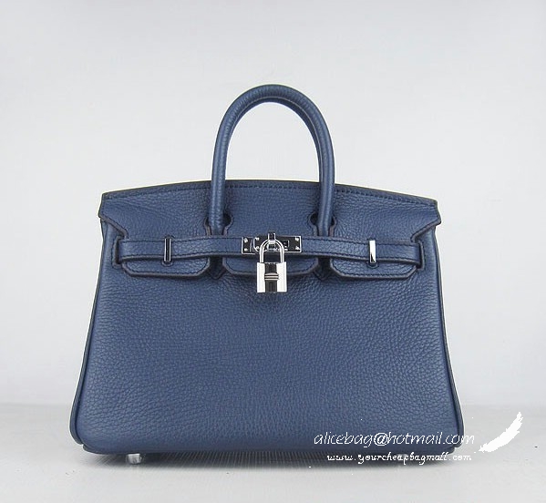 Hermes Birkin 25cm Togo Leather Handbag 6068 Dark Blue Silver Palladium hardware