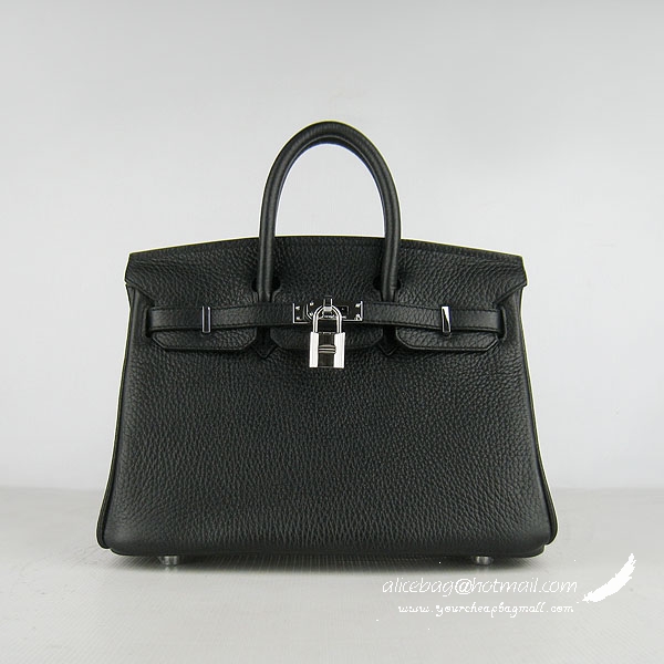 Hermes Birkin 25cm Togo Leather Handbag 6068 Black Silver Palladium hardware