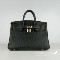 Hermes Birkin 25cm Togo Leather Handbag 6068 Black Gold Palladium Hardware