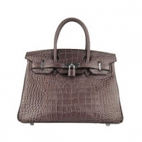 Hermes Birkin 30cm Crocodile Veins Bag Dark Coffee 6088 Silver