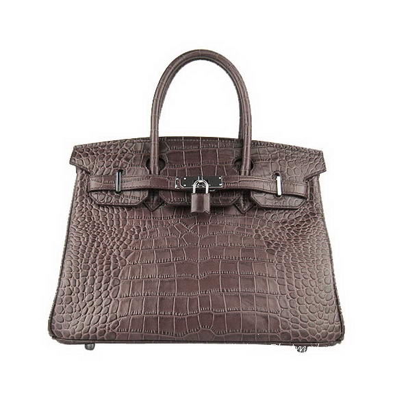 Hermes Birkin 30cm Crocodile Veins Bag Dark Coffee 6088 Silver