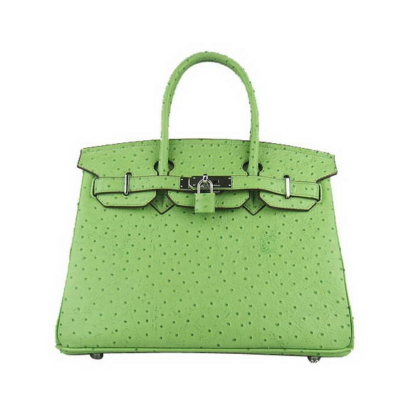 Hermes Birkin 30cm Ostrich Veins Handbag Green 6088 Silver