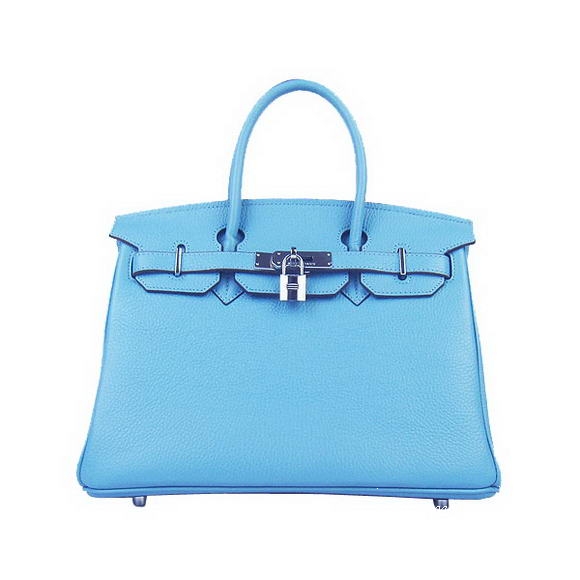 Hermes Birkin 30cm Togo Leather Bag Light Blue 6088 Silver