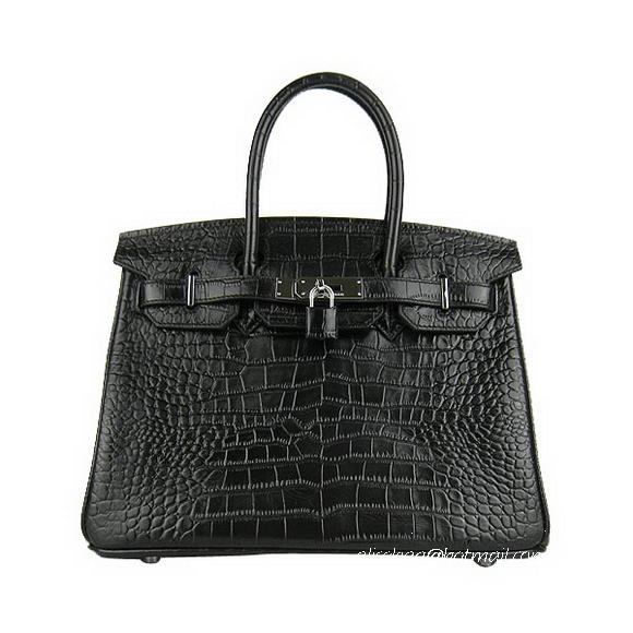 Hermes Birkin 30cm Crocodile Veins Bag Black 6088