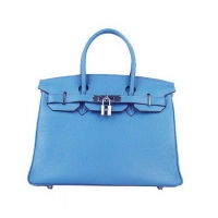 Hermes Birkin 30cm Togo Leather Bag Blue 6088 Silver