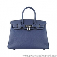 Best Free Shipping Hermes Birkin 30CM Togo Leather Bag Dark Blue 6088 Silver