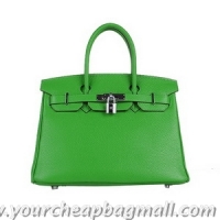 Cheap Hermes Birkin 30CM Tote Bags Green Clemence Leather H6088 Silver