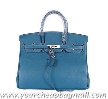 Traditional Cheap Hermes Birkin 35CM Tote Bag Clemence Leather H-35 Blue