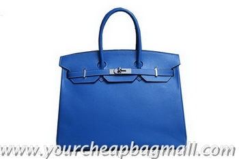 Famous Brands Hermes Birkin 35CM Tote Bag Blue Clemence Leather H6089 Silver