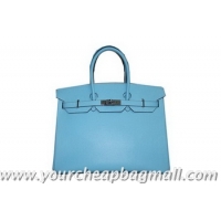 Famous Cheap Hermes Birkin 35CM Tote Bag Light Blue Clemence Leather H6089 Silver