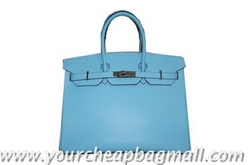 Famous Cheap Hermes Birkin 35CM Tote Bag Light Blue Clemence Leather H6089 Silver